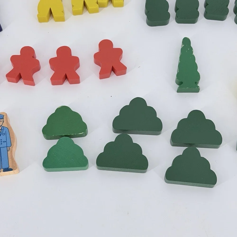 Wooden Railway Train Accessories Lot 45 Pc Figures Signs Buildings Trees